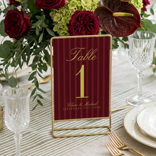 Numeração De Mesa Elegante Chartreuse Borgonha Simples Listrado Casa (Elegant Chartreuse Burgundy Simple Stripe Wedding Table Number)