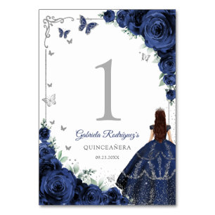 Numeração De Mesa Elegante Chic Rosa Azul Marinho Prata Quinceanera