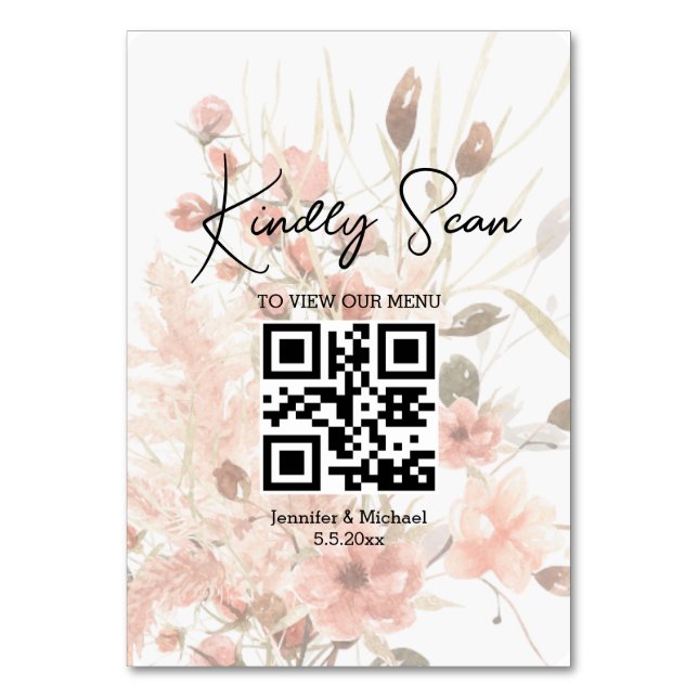 Numeração De Mesa elegante código qr menu de casamento botânico boho (Frente)