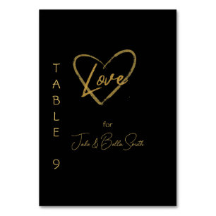 Numeração De Mesa Elegante Coração de Amor Preto Brilhante Casamento
