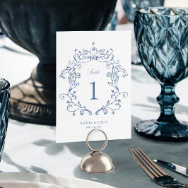 Numeração De Mesa Elegante Crista Barroca Vintage Azul Casamento