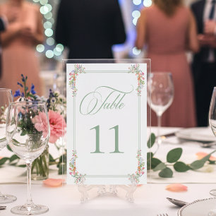 Numeração De Mesa Elegante Crista de Flor Silvestre Pastel Sage Empo