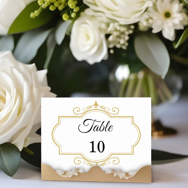 Numeração De Mesa Elegante Dourado Filigree em White, Casamento (Criador carregado)