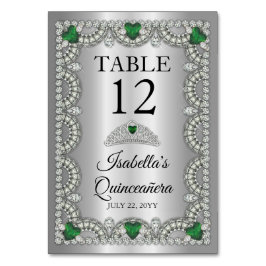 Numeração De Mesa Elegante Emerald Green | Diamond Crown Quinceañera