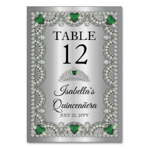 Numeração De Mesa Elegante Emerald Green Diamond Crown Quinceañera