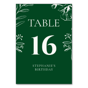 Numeração De Mesa Elegante Esmeralda e Floral de Marfim de Aniversár