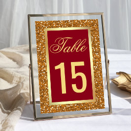 Numeração De Mesa Elegante Faux Gold Foil Glitter Maroon Red