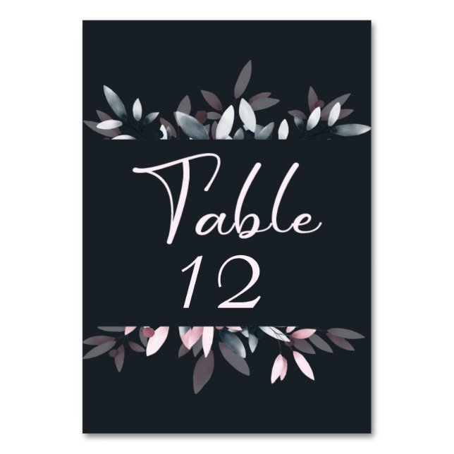 Numeração De Mesa Elegante Floral Aquarela Rosa Azul-Marinho (Frente)