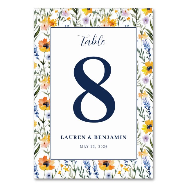 Numeração De Mesa Elegante Floral Azul-Marinho (Frente)