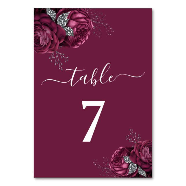 Numeração De Mesa Elegante Floral Burgundy (Frente)