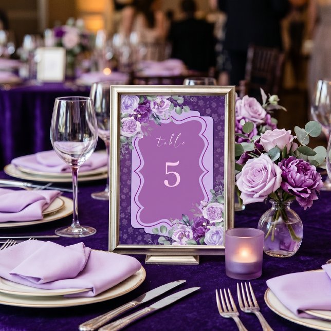 Numeração De Mesa Elegante Floral Roxo com Rosas Lavanda, (Criador carregado)