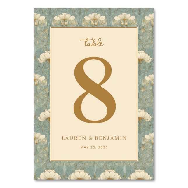 Numeração De Mesa Elegante Floral Turquesa Número Oito (Frente)