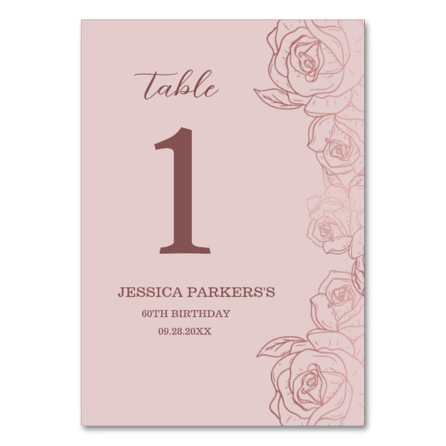 Numeração De Mesa Elegante Mauve Floral Festa de aniversário Número  (Frente)