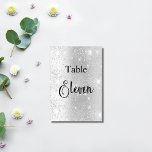 Numeração De Mesa Elegante mesa 11 da caligrafia com brilho prateado<br><div class="desc">O número da tabela é escrito com um script de estilo elegante com letra manual. Letras negras,  um fundo de prata sujo com poeira brilhante falsa,  faíscas.</div>