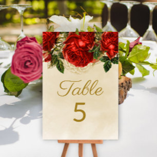 Numeração De Mesa Elegante Mesa 5 de Champanhe com Rosas Vermelhas V