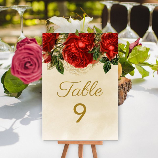 Numeração De Mesa Elegante Mesa 9 de Champanhe com Rosas Vermelhas V (Criador carregado)