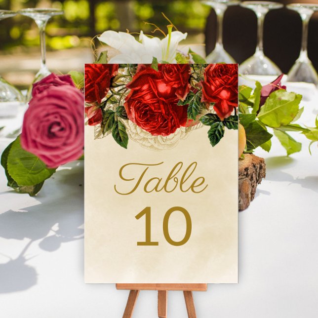 Numeração De Mesa Elegante Mesa de Champanhe com Rosas Vermelhas Ant (Criador carregado)