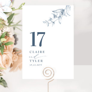 Numeração De Mesa Elegante, Mínimo Casamento Botânico Azul