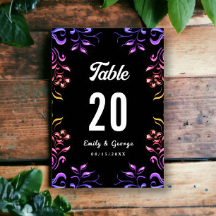 Numeração De Mesa Elegante Neon Lights Rosa Casamento Floral Negro