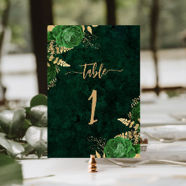 Numeração De Mesa Elegante Noiva Floral Esmeralda Verde Dourado