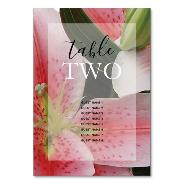 Numeração De Mesa Elegante Oriental Lily Nomes de Convidados (Frente)