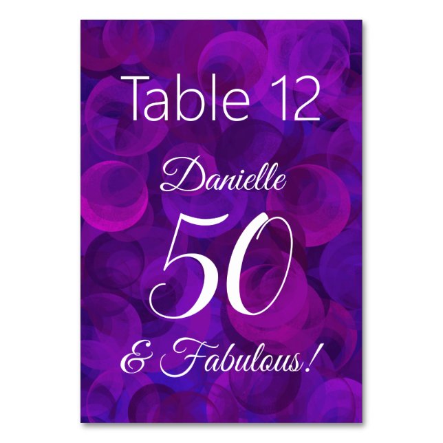 Numeração De Mesa Elegante Purple 50 e Fabuloso nome de Festa de ani (Frente)