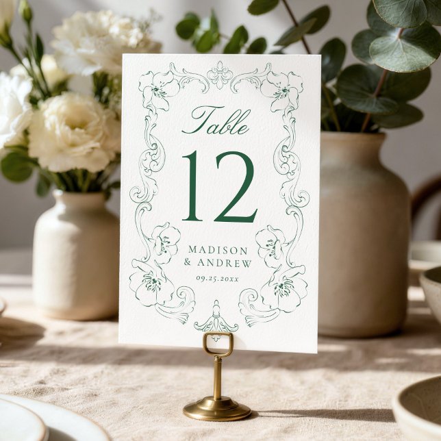 Numeração De Mesa Elegante Quadro Floral Verde Ornamentado Casamento (Criador carregado)