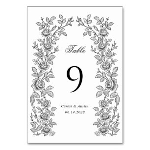 Numeração De Mesa Elegante Quadro Floral Vintage Preto Branco Casame