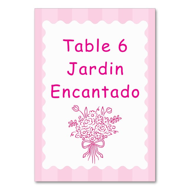 Numeração De Mesa Elegante Quinceañera Buquê Floral | Rosa e Branco (Frente)