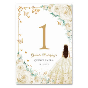 Numeração De Mesa Elegante Quinceanera Champanhe Marfim Dourado