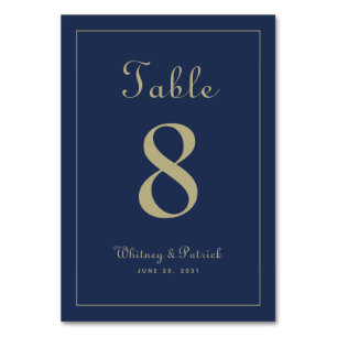 Numeração De Mesa Elegante Recepção de Casamento Azul Dourado Jantar