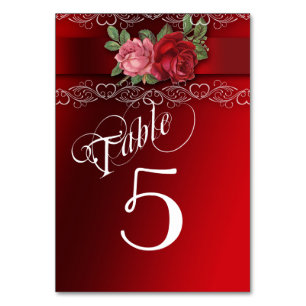 Numeração De Mesa Elegante Renda, Rosas Vermelhas e Rosas