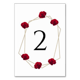 Numeração De Mesa Elegante Rosa Vermelha Geométrica de Casamento