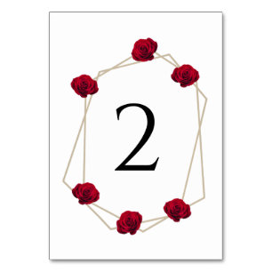 Numeração De Mesa Elegante Rosa Vermelha Geométrica de Casamento