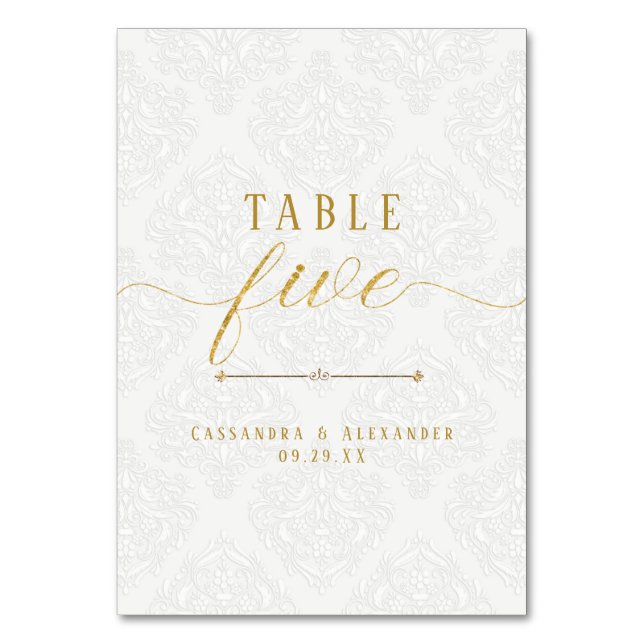 Numeração De Mesa Elegante Rota de Canto Branco Dourado 5 Cinco Casa (Frente)