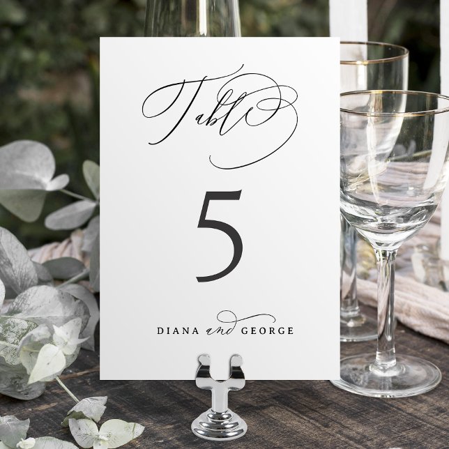 Numeração De Mesa Elegante Roteiro de Casamento Simples (Elegant Swirl Script Simple Wedding Table Number)