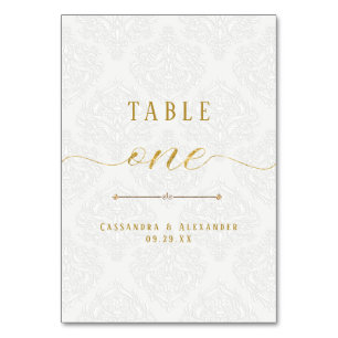 Numeração De Mesa Elegante Roteiro de Renda Branca Brilho Dourado Ca