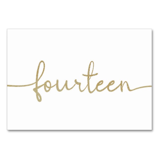Numeração De Mesa Elegante Rótulo Dourado Casamento 14/Catorze (Frente)