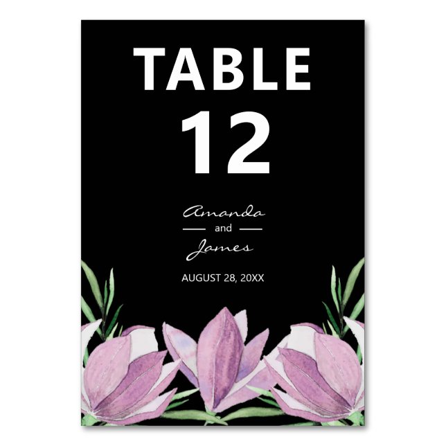 Numeração De Mesa Elegante Roxo Magnolia Floral (Frente)