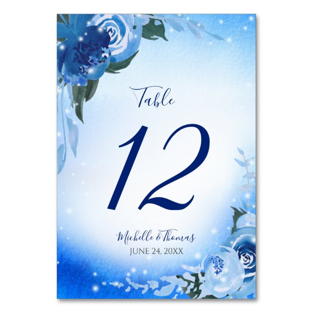 Numeração De Mesa Elegante Royal Blue Watercolor (Frente)