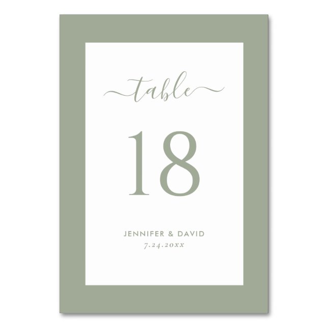 Numeração De Mesa Elegante Sage Green Wedding Table Number (Frente)