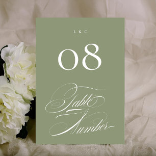 Numeração De Mesa Elegante Sage sobre Casamento de Caligrafia Branca
