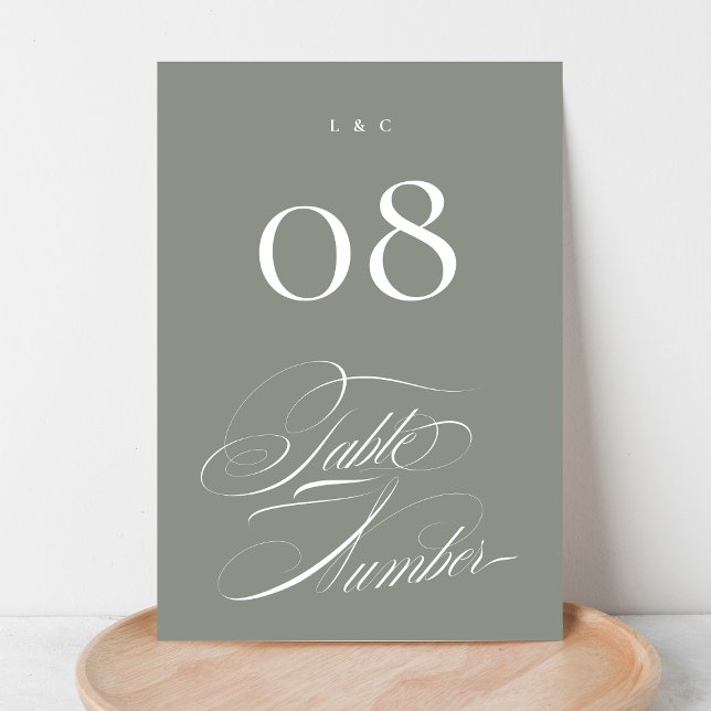 Numeração De Mesa Elegante Sage sobre Casamento de Caligrafia Branca (Criador carregado)