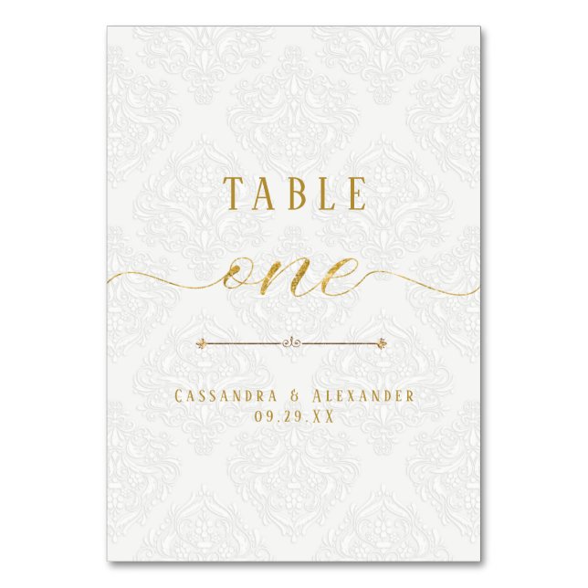 Numeração De Mesa Elegante Script Casamento Brilho Dourado Renda Bra (Frente)