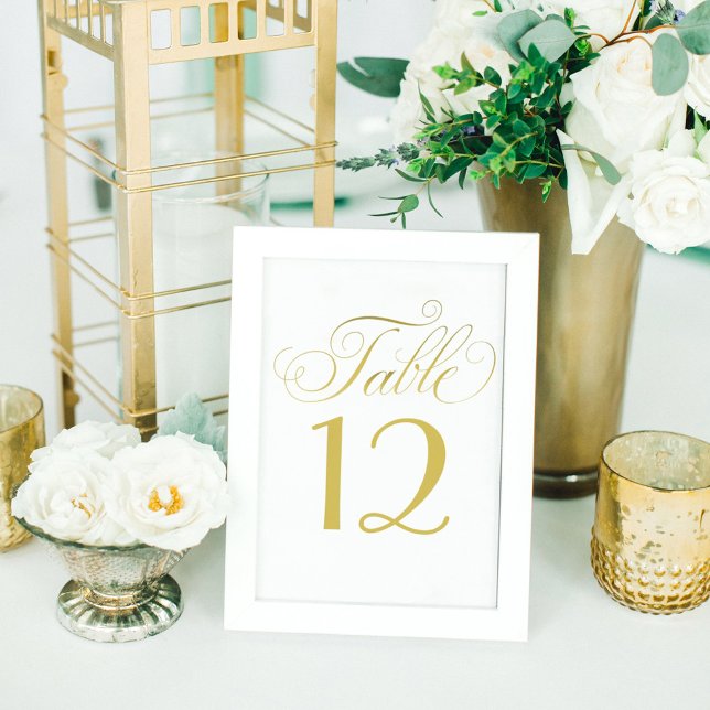 Numeração De Mesa Elegante Script de Caligrafia a Ouro Casamento Bra (Criador carregado)