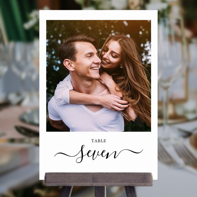 Numeração De Mesa Elegante Script Foto Preto Minimalista (Criador carregado)