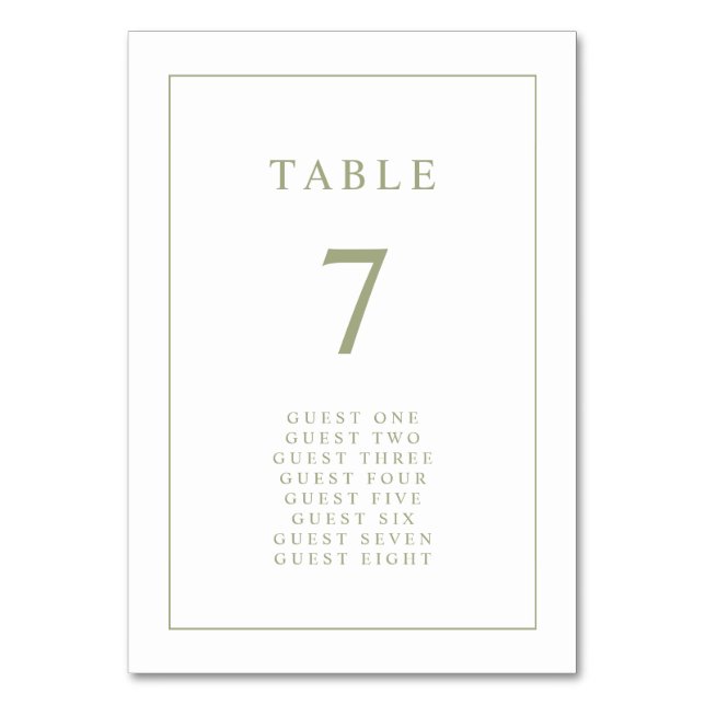 Numeração De Mesa Elegante Simples Minimal Verde Salvia Borda Casame (Frente)