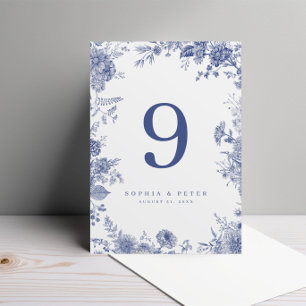 Numeração De Mesa Elegante Toile French Blue Floral Table Number