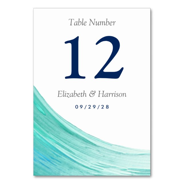 Numeração De Mesa Elegante Turquoise Tides Beach Weding Table Number (Frente)