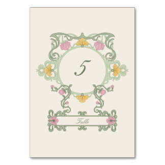 Numeração De Mesa Elegante Verde Salvia e Dourado Art Nouveau
